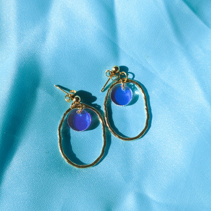 Gold Iridescent Oval Earrings