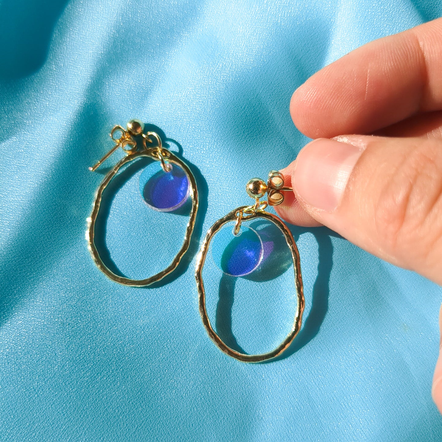 Gold Iridescent Oval Earrings