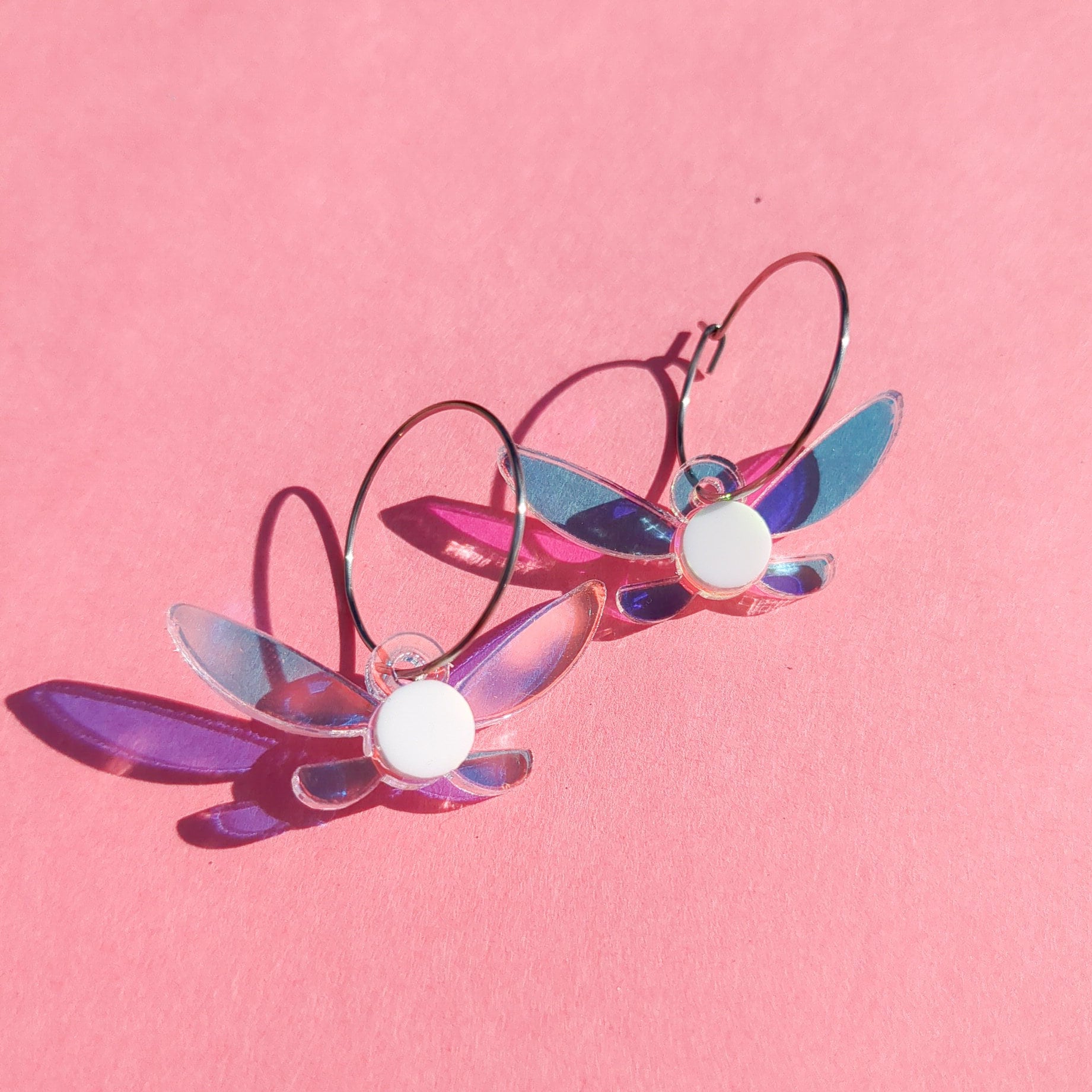 Legend of Zelda Navi Fairy Acrylic on hoop earrings, front side 