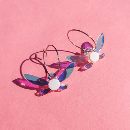 Legend of Zelda Navi Fairy Acrylic on hoop earrings, angled side 