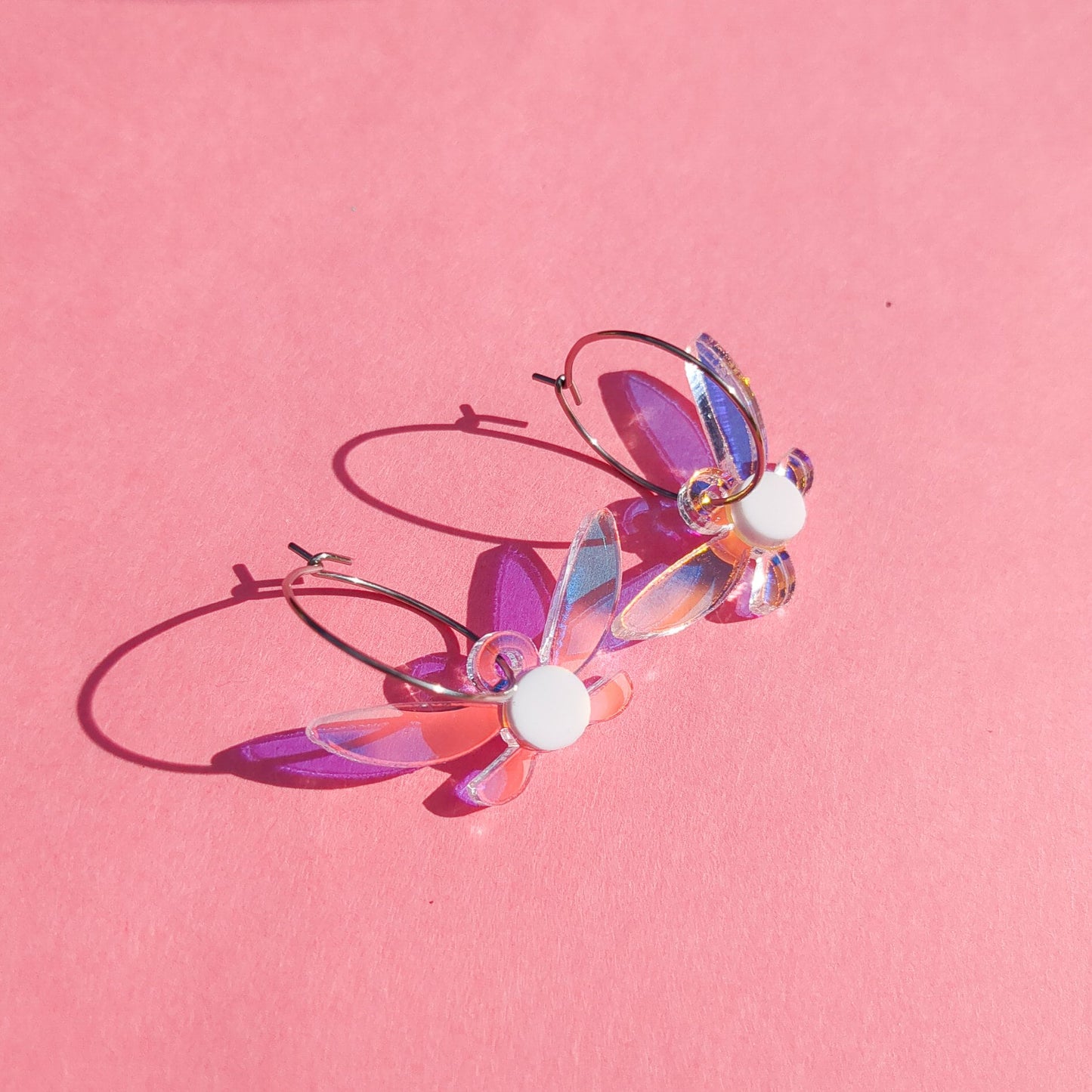 Legend of Zelda Navi Fairy Acrylic on hoop earrings, side view 