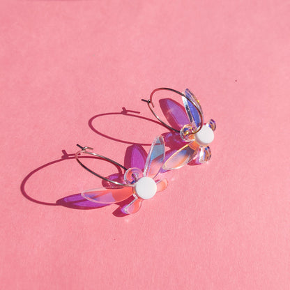 Legend of Zelda Navi Fairy Acrylic on hoop earrings, side view 