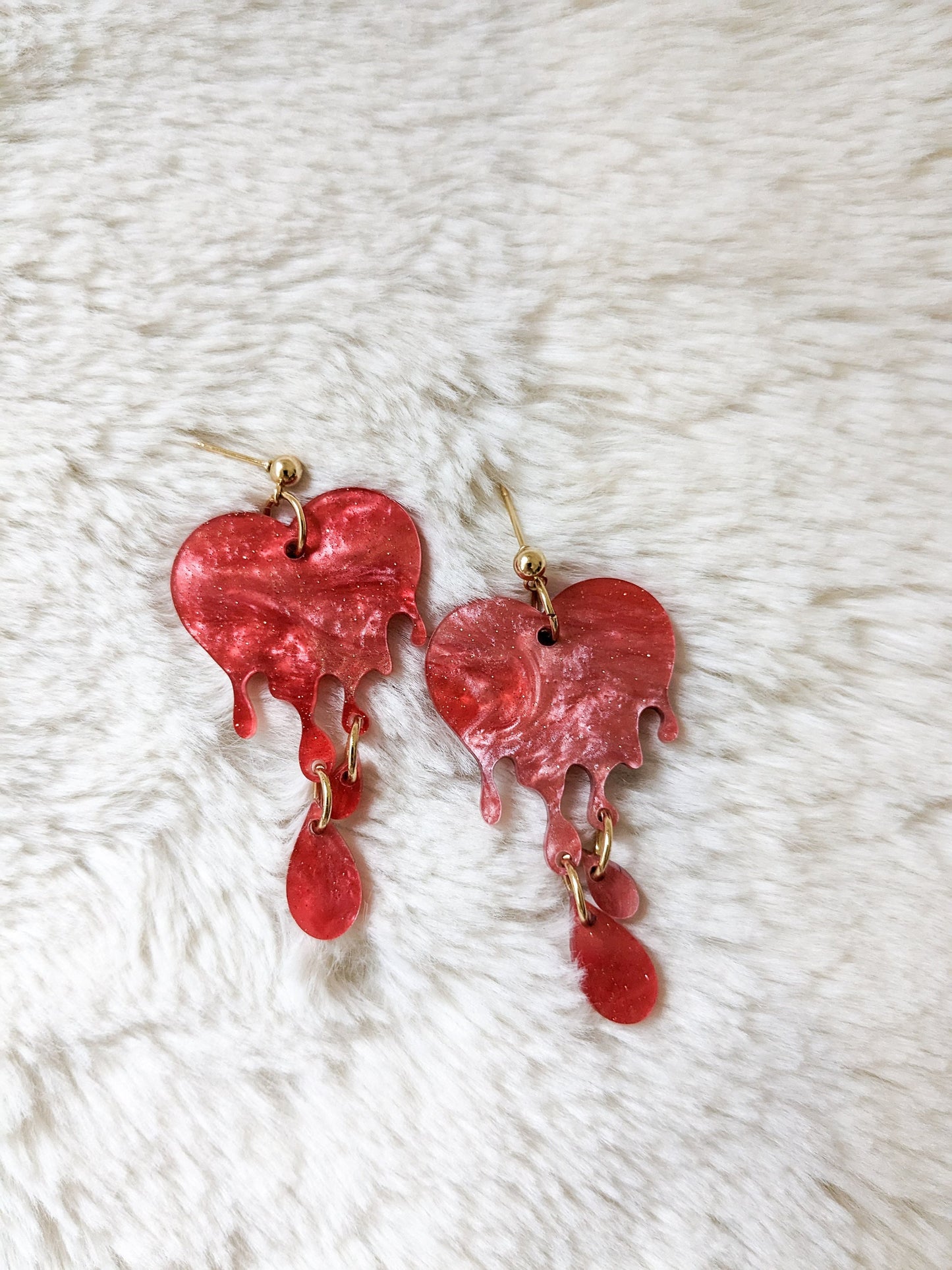 Red Bleeding Heart Acrylic Earrings - Grunge Gothic Glossy Valentines Love Engraved Laser Cut Dangle Stud Statement Jewelry Jewellery