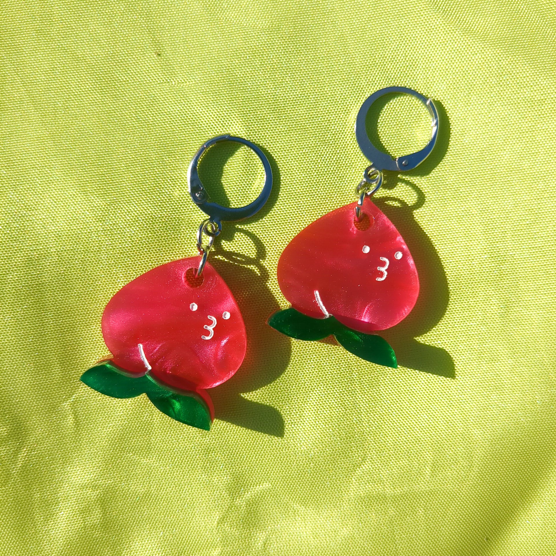 Cheeky Peach Acrylic Stud Earrings - Pink Summer Laser Cut Fruit Tropical Unique Playful Mini Statement Novelty Jewelry Jewellery