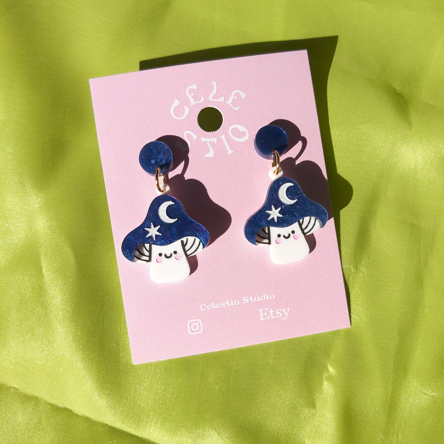 Mini Blue Magic Mushroom Acrylic Earrings - Cute Laser Cut Drop Stud Statement Psychedlic Whimiscal Nature Novelty Jewelry Jewellery Gift
