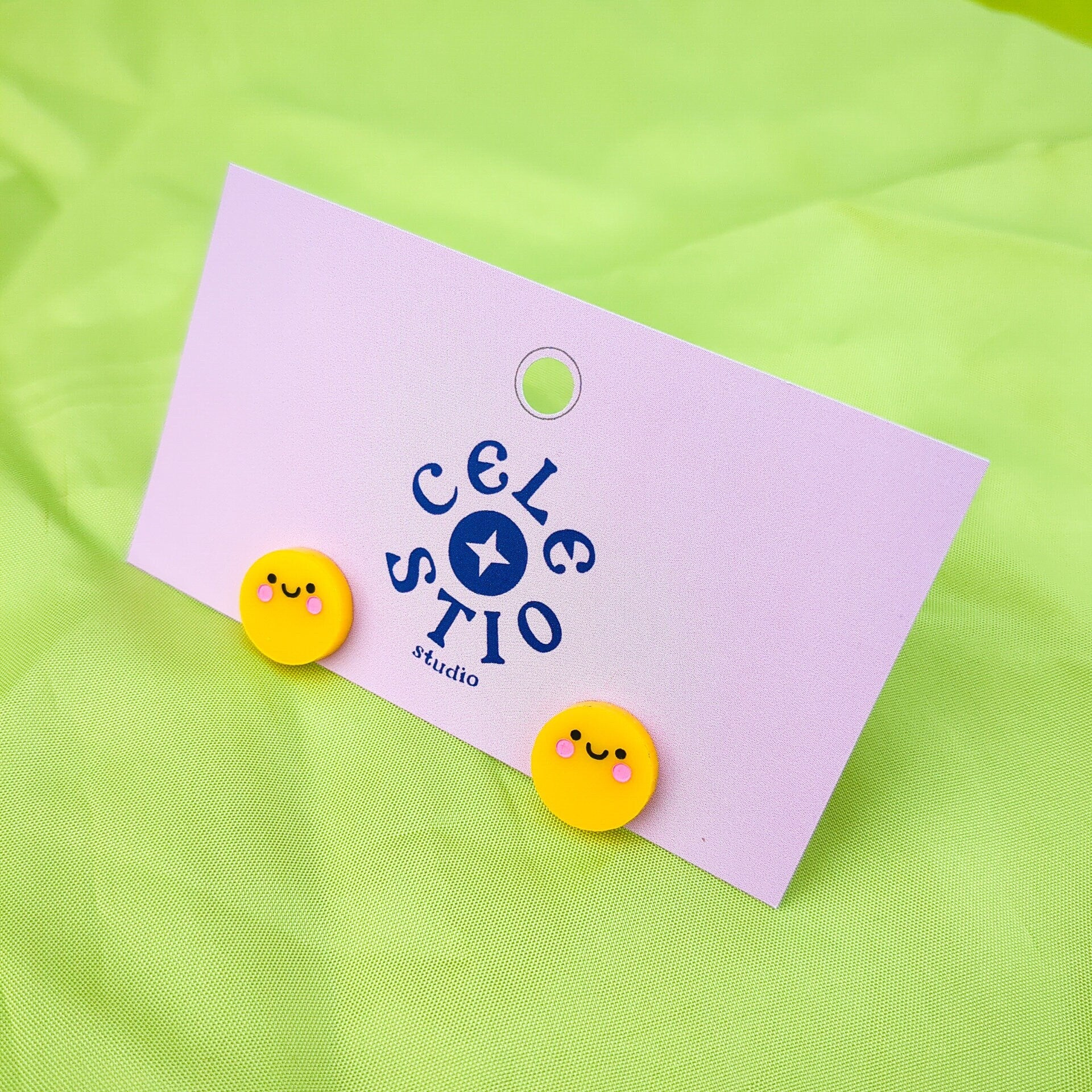Happy Face Yellow Acrylic Stud Earrings - Summer Sun Laser Cut Dangle Cute Kawaii Unique Playful Statement Novelty Jewelry Jewellery