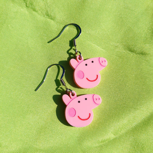 Peppa Pig Pink Acrylic Earrings - Laser Cut Dangle Hoop Childrens Cartoon TV Novelty Nostalgia Y2K Jewellery